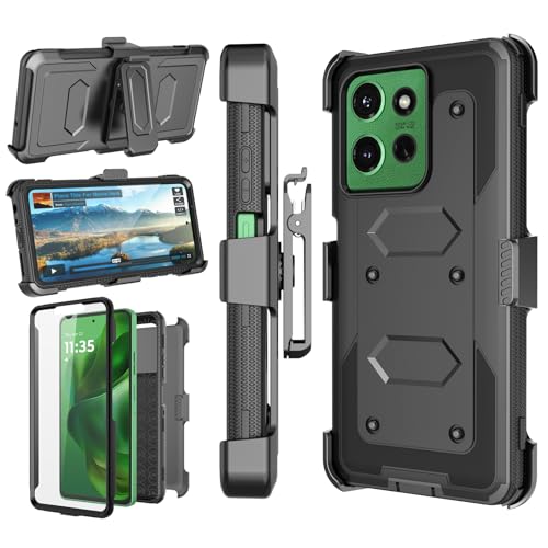 Coque rigide Motorola G Power 5G 2025 protection antichoc noire clip ceinture et support