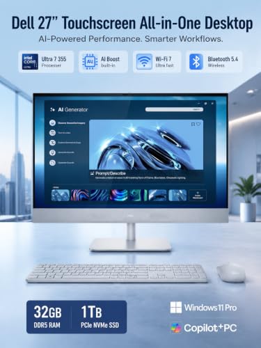 Image of Dell 27 Touchscreen All-in-One Desktop Computer PC, Ultra 7 355 32GB + 2TB