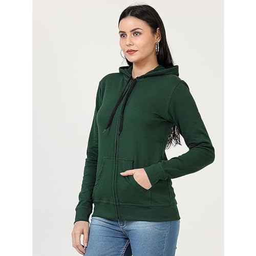 Image of Clotth Theory Women's Cotton Fleece Hooded Neck Sweatshirt | Hoodie Jacket with Kangaroo Pocket