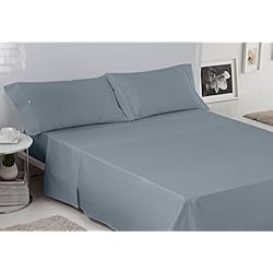 Sabanas Estela ESTELA - Juego de sábanas Lisos BIÉS 200 Hilos Color Acero (4 Piezas) - Cama de 160 cm. - 100% Algodón - 200 Hilos
