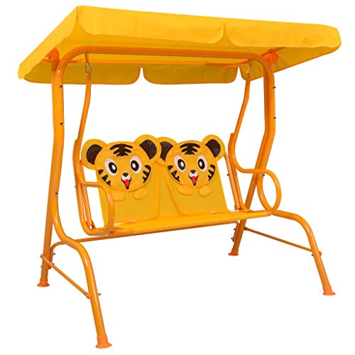 Festnight Banco Balancín para Niños Banco Balancín Columpio de Jardín Tela Amarillo 115x75x110 cm