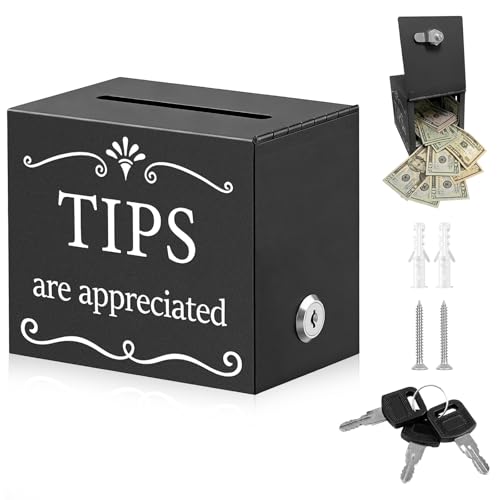 Sankoly Metal Tip Jar with Slot and Lock, Safe Tip