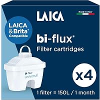 LAICA bi-Flux Water Filter Cartridges 4pk - Fits Brita Jugs* - Preserves Magensium, Calcium & Other Minerals, Reduces Chlorine, Limescale & Heavy Metals - Made & Sterilised in Italy