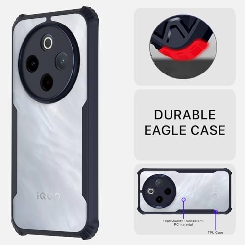 Image of Pikkme Back Cover for Vivo T4 5G / iQoo Z10 5G | Ultra Hyrbid | Full Camera Protection | Raised Edge | Crystal Clear Transparent Bumper Case (Blue)