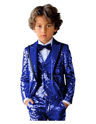 Formal Boys Suit Set Sparkling Sequin Boys' Wedding Outfit Communion Suits Adjustable Waist for Toddler Teenage Boy