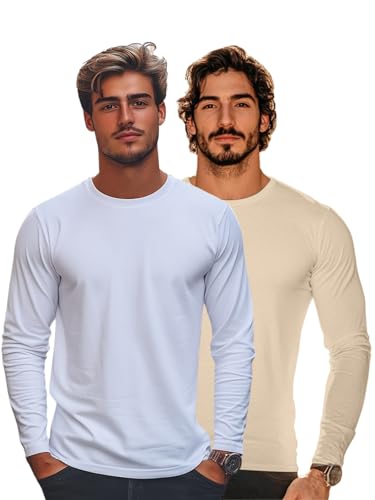 Image of Veirdo Pure Cotton Round Neck Regular Fit Solid Full Sleeve T-Shirt Combo for Men & Boys (Pack of 2 Available in Size S to 2XL)