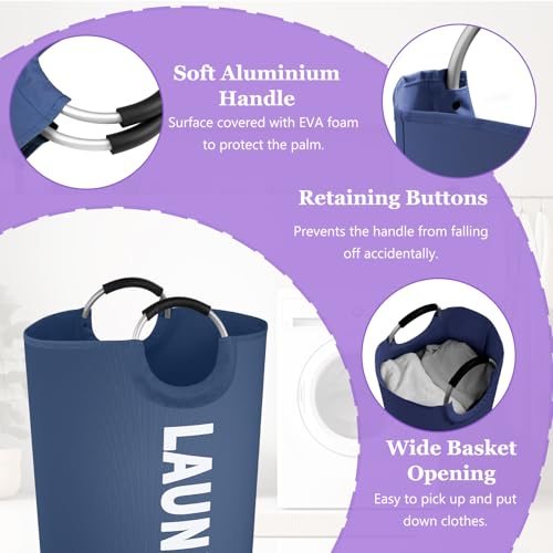 Image of 125L Collapsible Laundry Basket with Handles, Extra-large Laundry Hamper for Bedroom, Freestanding Dirty Clothes Basket, Sturdy Laundry Bin for Living Room, Camping, Navy Blue