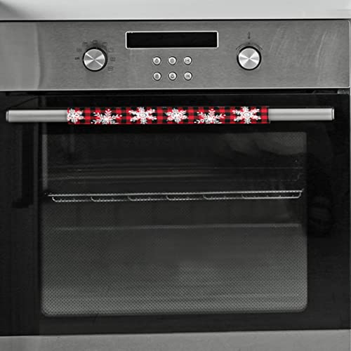 Image of Pardick Christmas Snowflake Check Refrigerator Door Handle Covers Set of 2 Washable Fridge Dishwasher Oven Mocrowave Door Decor Protector Handle Cover Keep Your Kitchen Appliance Clean
