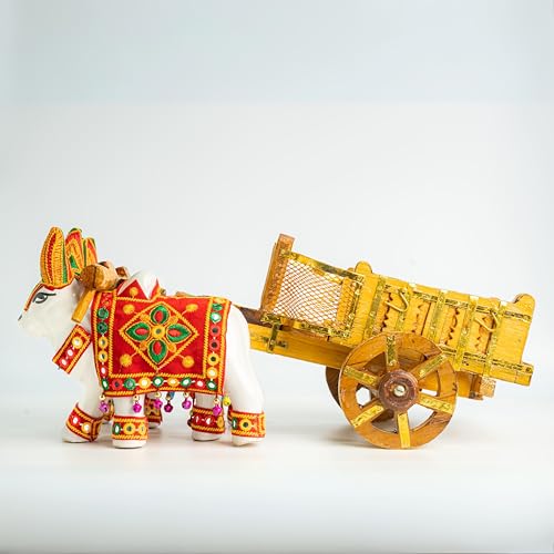 NAVRANG Wooden Bullock Cart Wooden Showpiece Home Decoration Cart Meenakari Balad Gadu(Golden Colour)