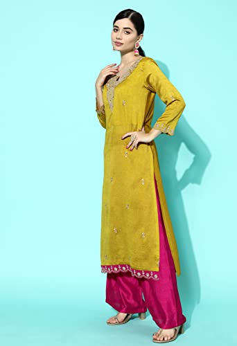 Image of LYMI LABEL Kurta Palazzo Set For Women - Poly Georgette Foil Printed Regular Fit A-Line Kurta Palazzo Set For Women
