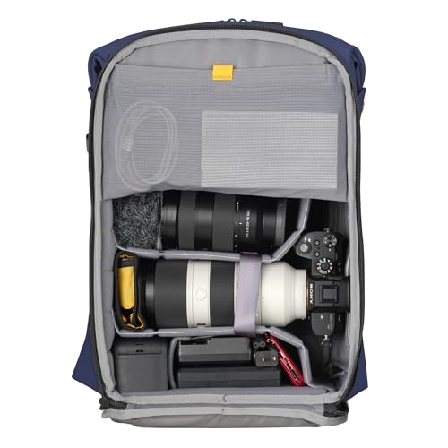 Image of VANGUARD VEO Lite B25L Camera & Everyday Backpack (Navy) - Fits Full-Frame Camera with 70-200mm Attached + 3-4 Lenses, 16 inch Laptop Storage, 3-Way Access, Convertible Daypack Design