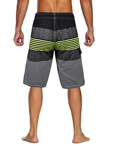 unitop Men's Quick Dry Striped Print Swim Trunk Cyclying Beach Board Shorts Green-28