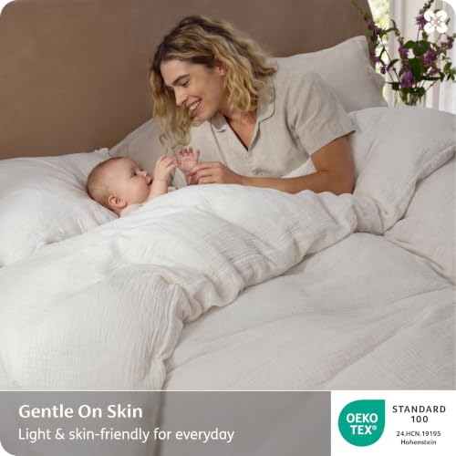 Image of Bedsure 100% Muslin Cotton Duvet Cover King Size - Ultra-Soft Gauze Duvet Cover, PureWoven Breathable & Lightweight Bedding Set with Button Closure and Corner Ties (White, King, 104 inchx90 inch)