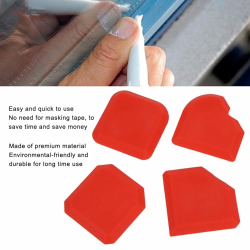 Image of 4 PCS Caulking Tool Kit, Silicone Tool, Caulk Smoothing Tool, for Kitchen Bathroom Floor Window Sealant Sealing Sink Joint, Red