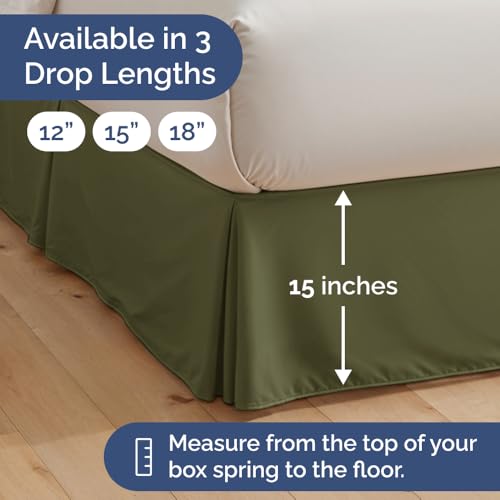 Pleated Bed Skirt Twin Size - 3 Sided Pleated Bed Skirt Twin - Ultra-Soft, Easy Fit with 15 Inch Tailored Drop - Hotel Quality, Wrinkle & Fade Resistant - for Women, Men, Kids and Teens - Sage Green