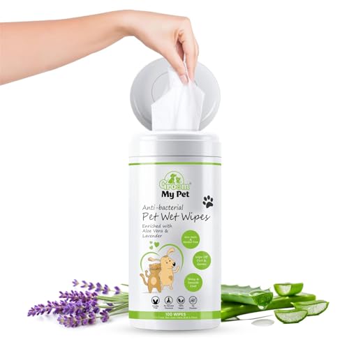 Image of Wet Wipes for Dog & Cat-100 Wipes | Enriched with Lavender & Aloevera Extract | Anti-Bacterial & Hypoallergenic | Dry Bath for Coat, Skin, Ears, Face, Butt & Paws | 100% Biodegradable