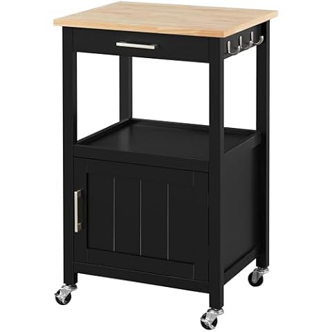 Yaheetech Kitchen Island on Wheels with Storage, 22x18x35 Inches, Black Cover