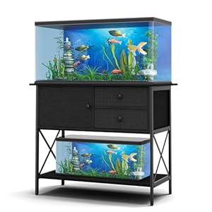 Fish Tank Stand 40 Gallon: Sturdy Aquarium Stand with Accessories Storage – Metal Tank Stands Table for 40-50 Gallon Reptile Breeder Turtle Terrarium – 36.6″x18.8″ Weight Capacity 660 lbs