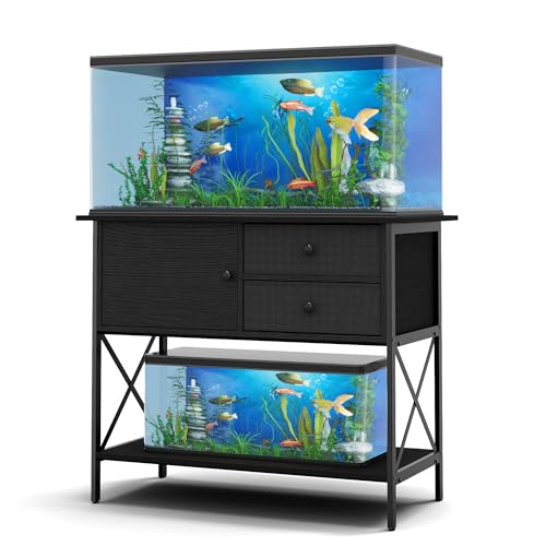 Fish Tank Stand 40 Gallon: Sturdy Aquarium Stand with Accessories Storage – Metal Tank Stands Table for 40-50 Gallon Reptile Breeder Turtle Terrarium – 36.6″x18.8″ Weight Capacity 660 lbs