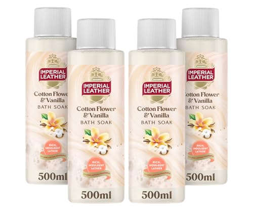 Imperial Leather Comforting Cotton Flower & Vanilla Bath Soak Rich Indulgent Lather & Long Lasting Luxury Fragrance Vegan & Cruelty Free 4 x 500ml