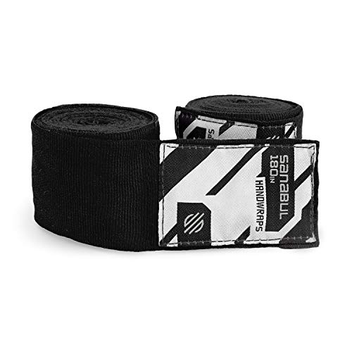 Sanabul Elastic Professional 180 inch Handwraps for Boxing Kickboxing Muay Thai MMA (Black, 180")