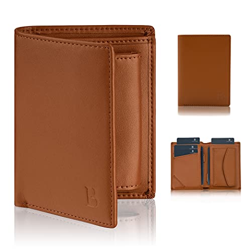 LOGAN & BARNES Mini Geldbörse Leder Herren Mit TÜV Geprüftem RFID Schutz - Kleines Portemonnaie Hochformat - Dünne Brieftasche (Cognac, Mit Münzfach)