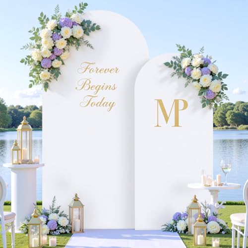 Image of White Arch Cover Set of 2-7.2 and 6ft Arch Backdrop Cover Spandex Wedding Arch Stand Covers for Bridal Shower Wedding Baby Shower Birthday Party Ceremony Banquet Photo Background Decorations