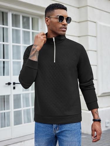 COOFANDY Men's Fashion Quarter Zip Pullover Long Sleeve Quilted Sweatshirt Plaid Jacquard Polo Mock Neck Sweaters4