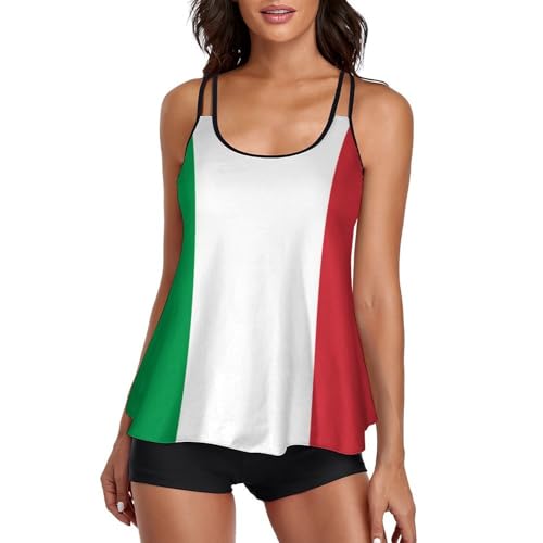 Tankini con bandera de Italia para mujer traje de baño de dos piezas con pantalones cortos azul