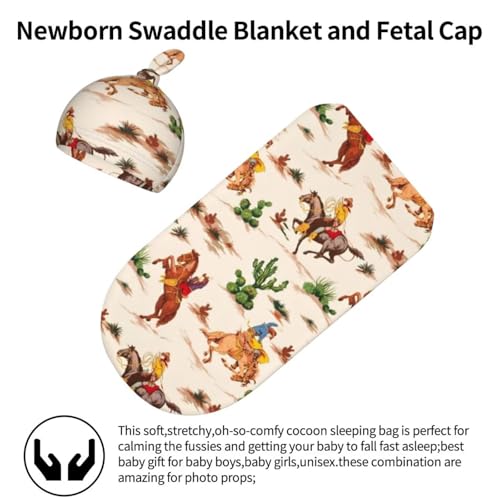 Image of Personality Western Newborn Swaddling Blanket Beanie Hat Funny Blanket Sleeping Bag New Born Sleep Sacks for Boys Girls