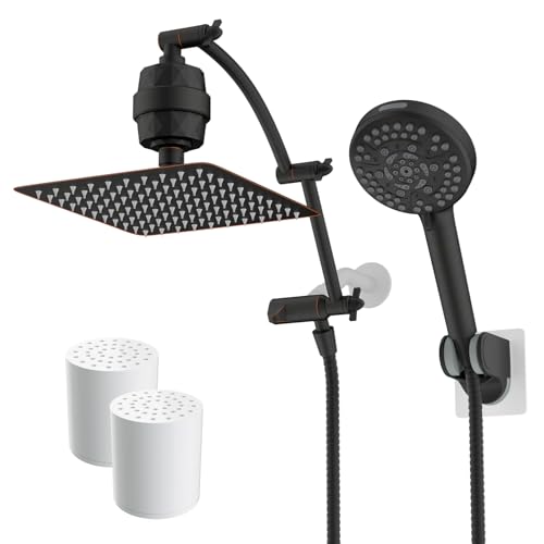Hibbent Cabezal de Ducha con Filtro, Regadera de Lluvia a Alta Presión de 10 Pulgadas, Combo de Regadera Manual con Brazo Extensor Ajustable, Manguera de 71" en Bronce Aceitado miniatura 1