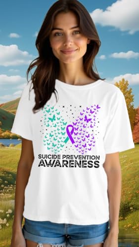LBP Suicide Awareness Shirt for Women Suicide Prevention Butterfly T-Shirt Teal Purple Ribbon Tee Tops4