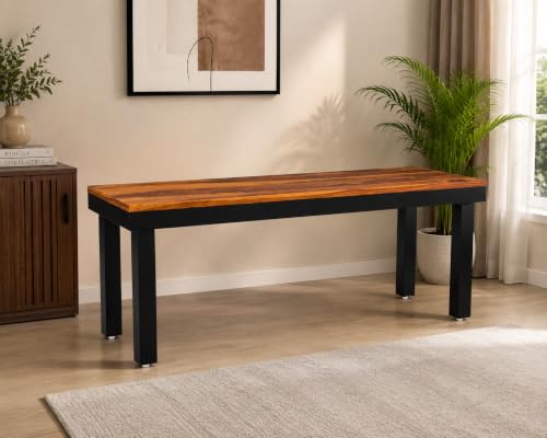 Image of Solid Wood Dining 3 Seater Sitting Table for Living Room | Wooden Bench for Living Room | Table for Sitting Balcony | Honey Finish
