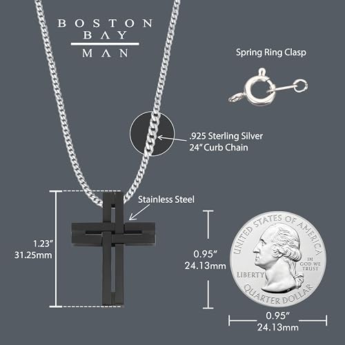 Boston Bay Diamonds Men's Cross Pendant Necklace in 316L Stainless Steel Interlocking Woven Cross on 24” Curb Chain, Choice of Color4