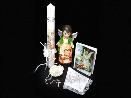 DreamPartyWorld Guardian Angel Baptism Christening Candle Set Spanish Includes Rosary, Decorative Candle, Nightlight Lamo Baptism Shell, Missal Set Bautizo Recuerdos