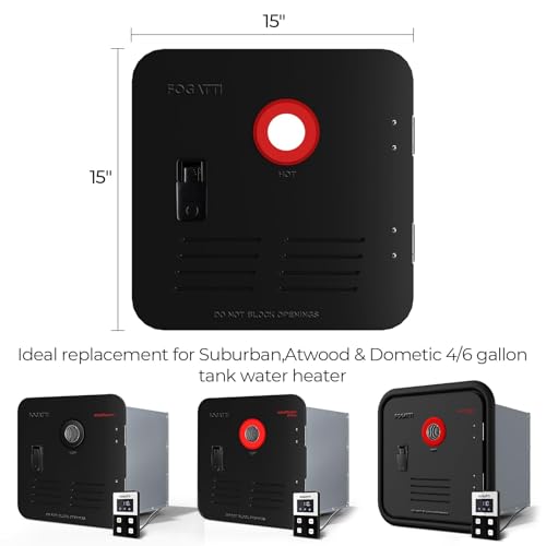 Image of FOGATTI 15 inch x 15 inch RV Water Heater Replacement Door Kit - Black | External Access Panel for FOGATTI Tankless Heaters Only