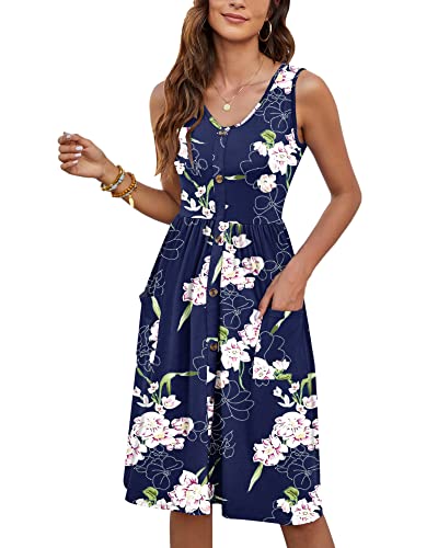 Image of MOLERANI Women Summer Dresses Sleeveless Casual Loose Swing Button Down Midi Dress with Pockets