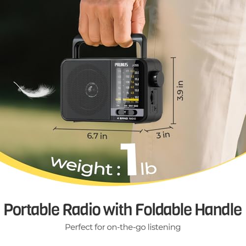 Image of PRUNUS J-25S AM FM Radio Portable with Loud Speaker, USB-C /Solar Rechargeable Radio, Transistor Radios with Excellent Reception, Large Knob Easy to Use, for Seniors, Radios Portable AM FM