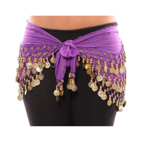 Women's Belly Dance Hip Scarf, Belly Dance Skirt Wrap with Bling Sequins Coins, Belly Dance Costume for or Bellydance, Zumba or Yoga Class (One Size, Lilac)