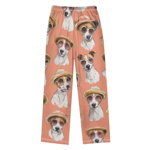 Jack Russell Dog with Hat Boys Long Pants Soft Trousers Elastic Waist Kids Lounge Bottoms with Pockets S-XL2