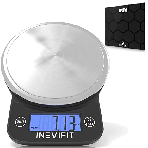 Inevifit Bathroom Scale & Digital Kitchen Scale Fitness Bundle, Complete Body Composition And Nutrition Tracking Solution With Batteries Included #TOP22