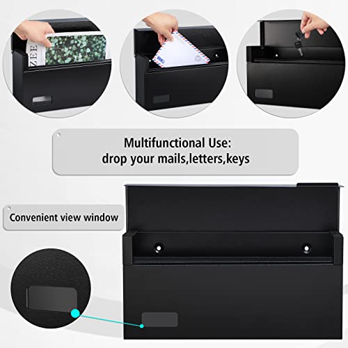 Image of xydled Wall Mount Mailboxes for Outside, Steel Hanging Metal Mail Box,Black | Textured Modern Post Box Package Drop Box for Outdoor House Home, ideal for magazines and mail storage, 14.56''x7.1''x4''
