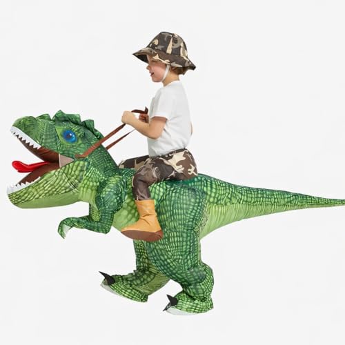 Fantasia Inflável Infantil Tiranossauro Rex Ride T-Rex com Bomba de Ar (VERDE)
