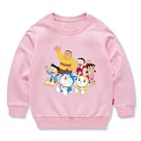 [NCWSDW] ドラえもん 子供服 春秋 スウェット 長袖 クルーネック 男の子 女の子 綿100% キッズ 薄手 カジュアル 小学生 トップス プレゼント ピンク 100CM