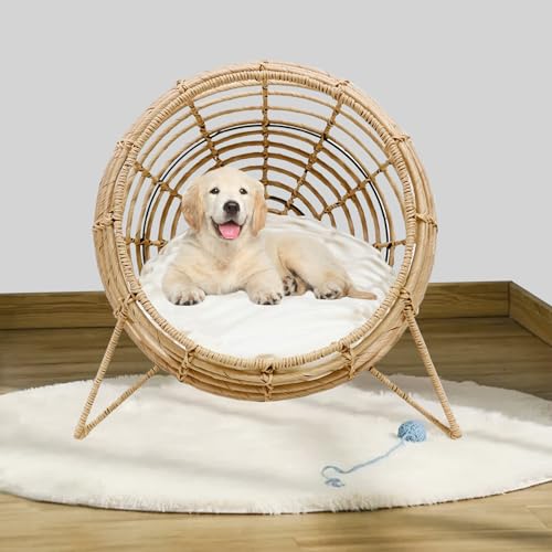 Handwoven Rattan Pet Lounge Chair with Plush Cushion - Luxury Indoor/Outdoor Nest for Cats and Small Dogs - Cozy Elevated Bed - Durable and Stylish Animal Lounger - Friendly Pet Furniture