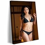 美しい女性ポスター セクシーな水着と伝統的な和室が融合したデザイン すっきりした空間やリラックスした雰囲気に最適なインテリアアート キュートなアクセントを加えるインテリアポスター-Framed-(20×30CM)