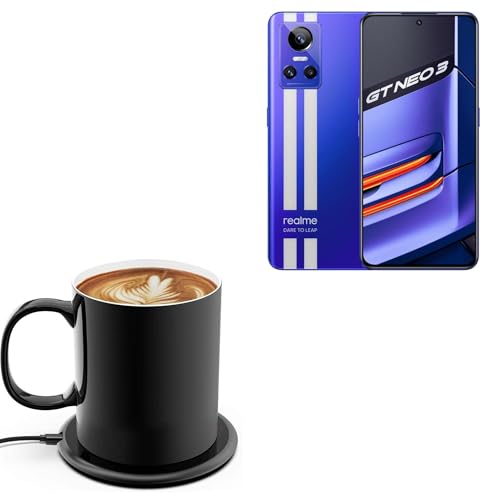 BoxWave Charger Compatible with Realme GT Neo 3 - HottieMug with Wireless PowerDisc Charger (15W), Qi Mug Warmer Coffee Desktop - Jet Black