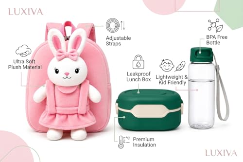 Image of Cartoon Plush Kids School Bag 2-6 Years | Soft Toy Backpack for Boys & Girls | Toddler Nursery Preschool Bag | Lightweight Adjustable Straps