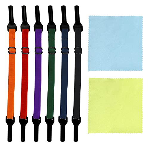 6 cuerdas elásticas para gafas con 2 paños de limpieza, correas ajustables para gafas, accesorios antideslizantes para gafas, adecuado para hombres, mujeres y niños (6 colores)