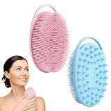 2 Pack Exfoliating Silicone Body Scrubber, Soft Silicone Loofah Shower Body Scrubber, 2 in 1 Body Exfoliator Scrubber Silicone Body Scrub Brush Scalp Massager Shampoo Brush for All Skin Men Women Kid